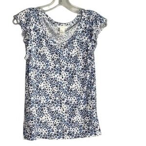 Adorable H&M Floral Blue and White Short Sleeve Top | X-Small | EUC